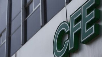 The logo of Mexico’s state-run electricity utility known as the Federal Electricity Commission, or CFE by its Spanish acronym, is seen outside its Mexico City office