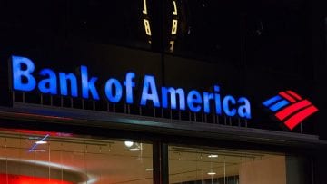 Night view of logo of the Bank of America Tower. It is an