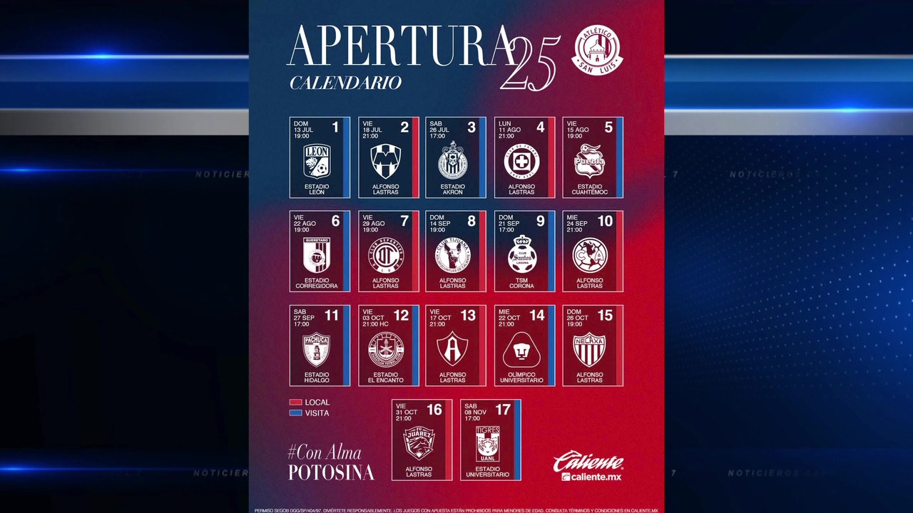 Dieron a conocer el calendario de Atlético de San Luis - Canal 7 SLP - 2025